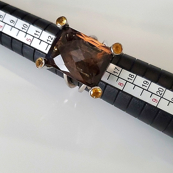 COCKTAIL Smokey Quartz Ring with Citrine Prongs | Size 6.75 - Picture 3 of 7